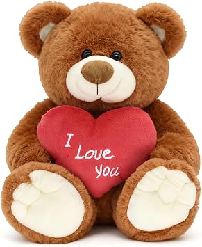 HWD "I Love You 10 Inch Teddy Bear Stuffed Animal, Soft Plush Bear Doll | Soft Cuddly Plushie Sitting Teddy Holding Red Heart, Valentines Day Anniversary Birthday Gift for Girlfriend Her Mom Kids