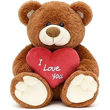 I Love You! 10'' Teddy Bear with Red Heart, Soft Plush Bear Doll Stuffed Animal Toys, Gifts for Her/Girlfriend Lover Mom Kids (Brown)