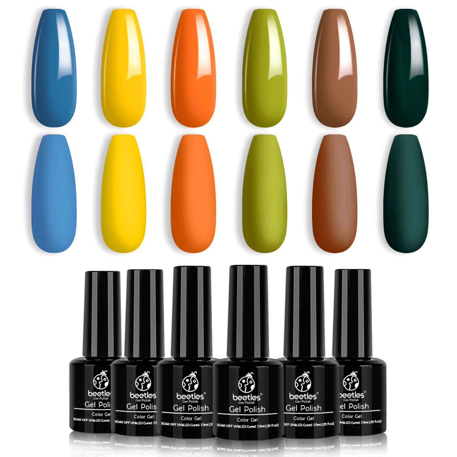 Beetles Gel Nail Polish Kit - Blue Dark Green Gel Polish Set Moss Green Yellow School Bus Brown Soak Off Nail Lamp Nail Gel Kit Nail Art Gifts Box