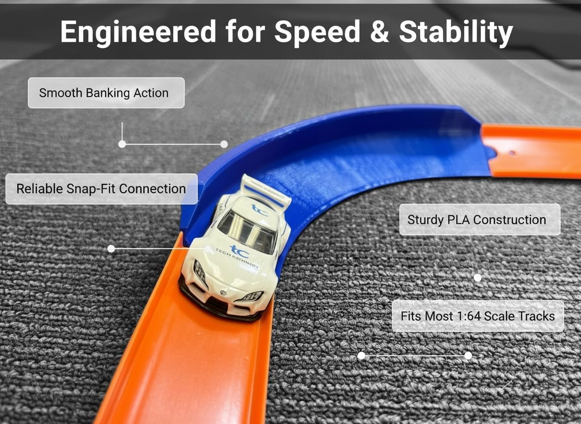 2 Pack-90 Degree Banked Curve Track – Compatible with Hot Wheels | Replacement Turn Track Piece for Hot Wheels Sets | Fits Standard Hot Wheels Tracks | High-Speed Corner Racing Accessory