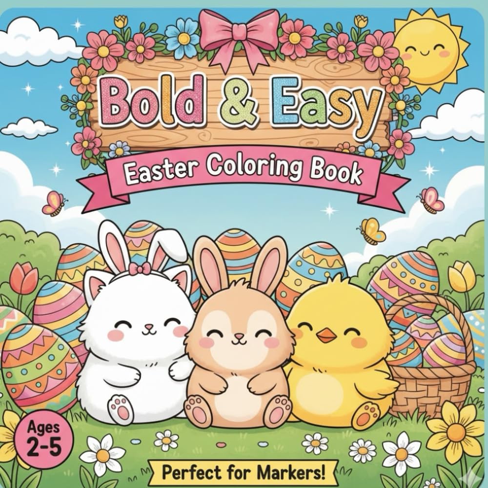 Bold Easter Bunny Coloring Book for Kids: Simple and Cute Spring Rabbit Designs with Big Easy Pages for Preschool and Early Learners.