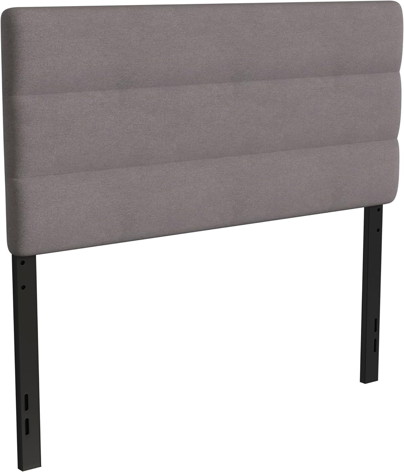EMMA + OLIVER Gannon Full Headboard - Gray Fabric Upholstery - Adjustable Height - Assembly in 30 Minutes or Less - Suitable for Most Bed Frames (Not Included)