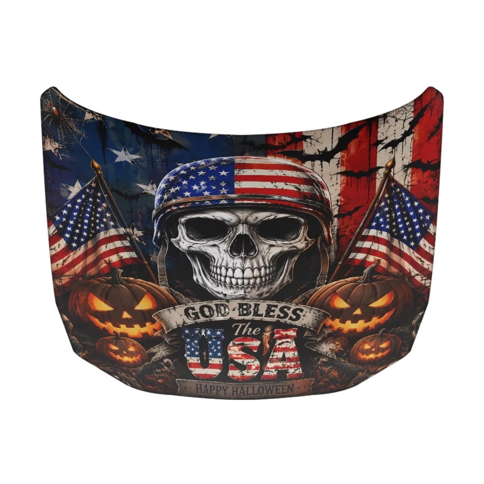 Car Hood Cover Protector Waterproof Auto Hood Wrap Blankets Halloween Decorations Auto Patriotic Decorative Accessories for Sedans SUVs Pickup Trucks (American Flag Skull Design)