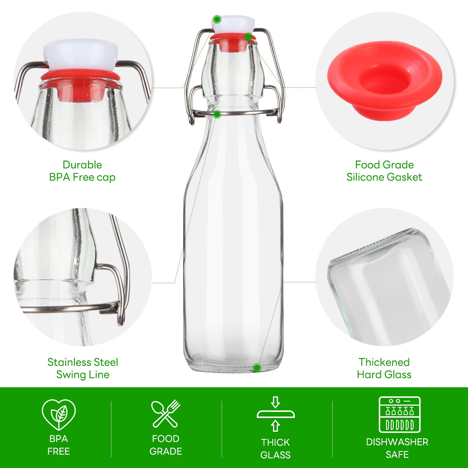 Bügelverschluss-Glasflaschen, Klappdeckel, Bierbrühflasche mit Verschluss, für Kombucha, 2. Gärung, Kefir, Vanilleextrakt, Getränke, luftdichter Deckel, 12 Stück