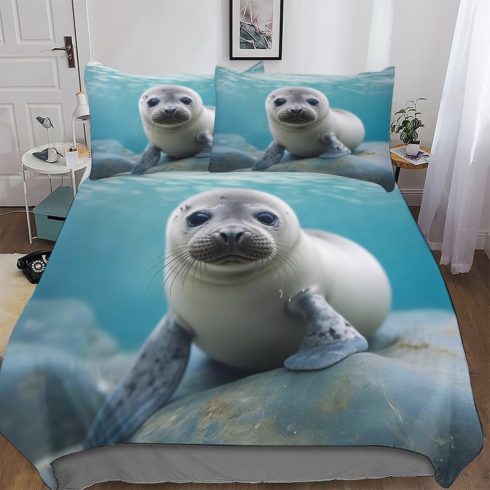 LLXXHH Seal Duvet Cover Set Microfibre Soft Quilt Covers Easy Care Cover Bedding Sets with Pillowcase for Teen Adult Kids King(220x240cm)