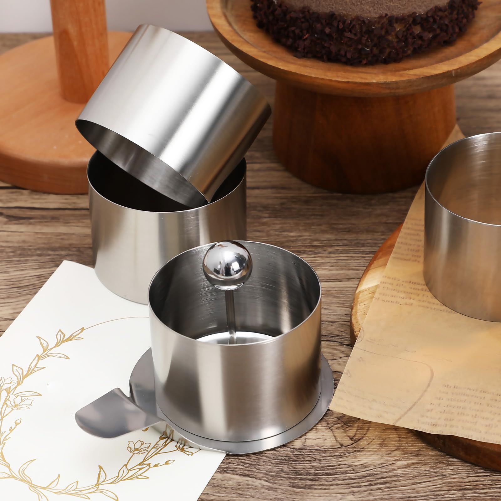 Homoyoyo 1 Set Moldes de Anillo de Acero Inoxidable para Mousse y Pasteles, Diseño Redondo Clásico, Adecuado para Hornear Postres Caseros y Pequeñas Reuniones