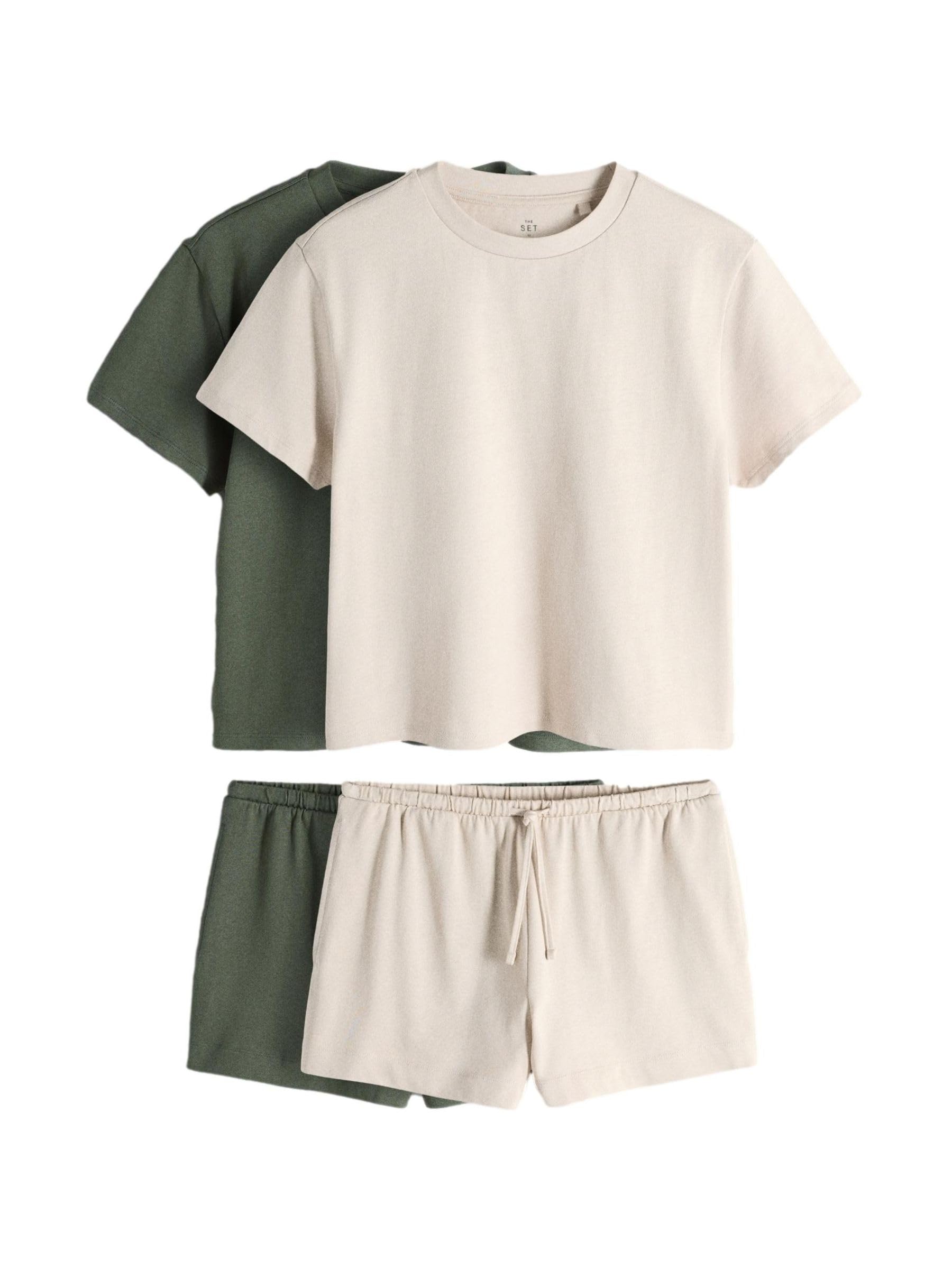 THE SET Mujeres Pack de 2 conjuntos de camisa corta y pantalón corto a juego