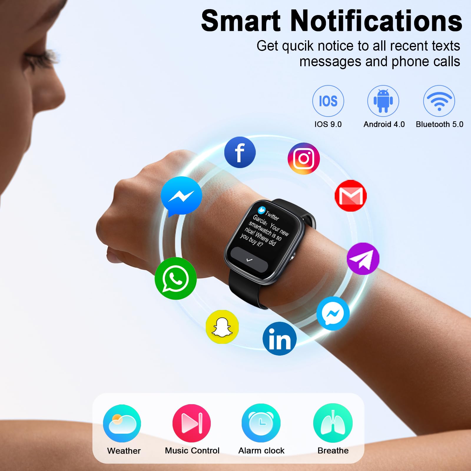 Smartwatch Herren, 1.91"HD Smart Watch Damen Schlafmonitor Schrittzähler Herzfrequenz Fitness Tracker, Fitnessuhr Bluetooth Anrufe, 110+Sportmodi Sport Uhr, IP68 Wasserdicht Watch iOS Android Schwarz