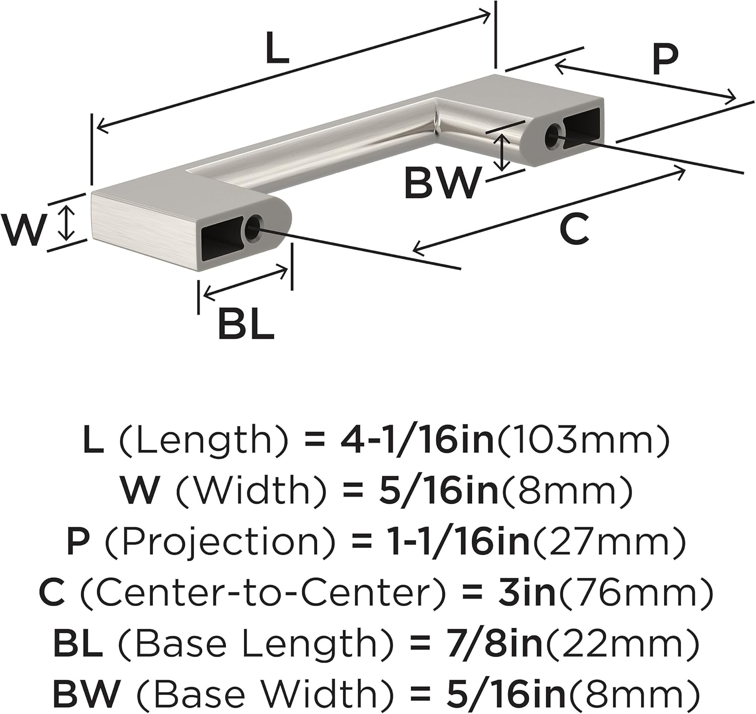 Brushed Nickel Modern Cabinet Pulls with Mounting Hardware, 10 Pack