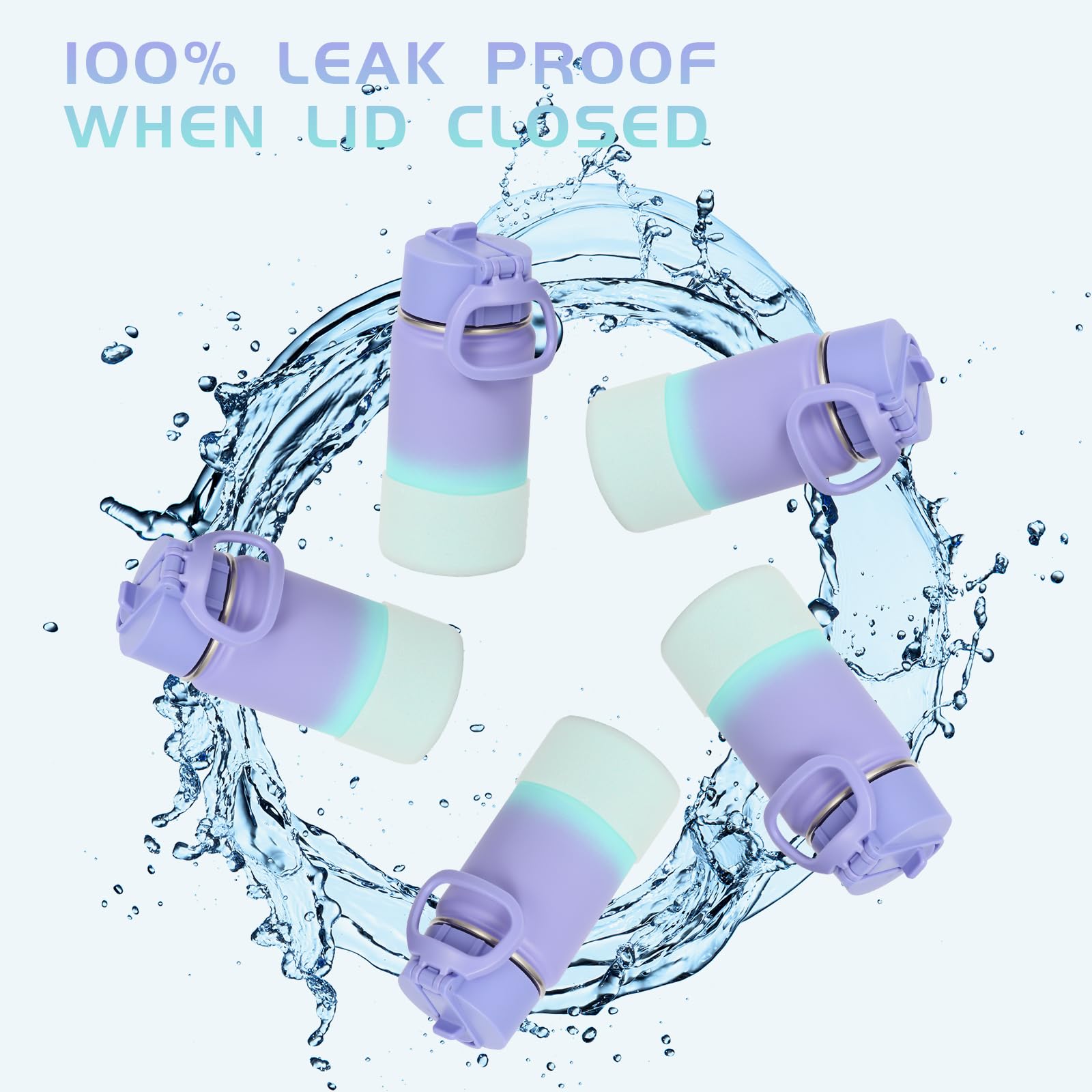 Volhoply Confezione da 6 Borracce per Bambini da 414 ml con Cannuccia e Coperchio in Silicone, Borracce Termiche in Acciaio Inox a Doppia Parete per Ragazzi e Ragazze, Confezione Multipla, Bottiglie