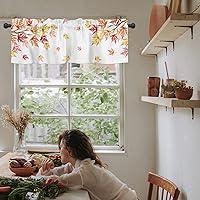 Vista 6 de Cenefa para ventanas, cenefas de cocina con bolsillo para barra, cortinas cortas de hojas de arce de Acción de Gracias para sala de estar, baño