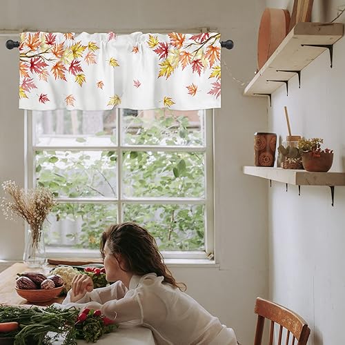 Miniatura 6 de Cenefa para ventanas, cenefas de cocina con bolsillo para barra, cortinas cortas de hojas de arce de Acción de Gracias para sala de estar, baño,