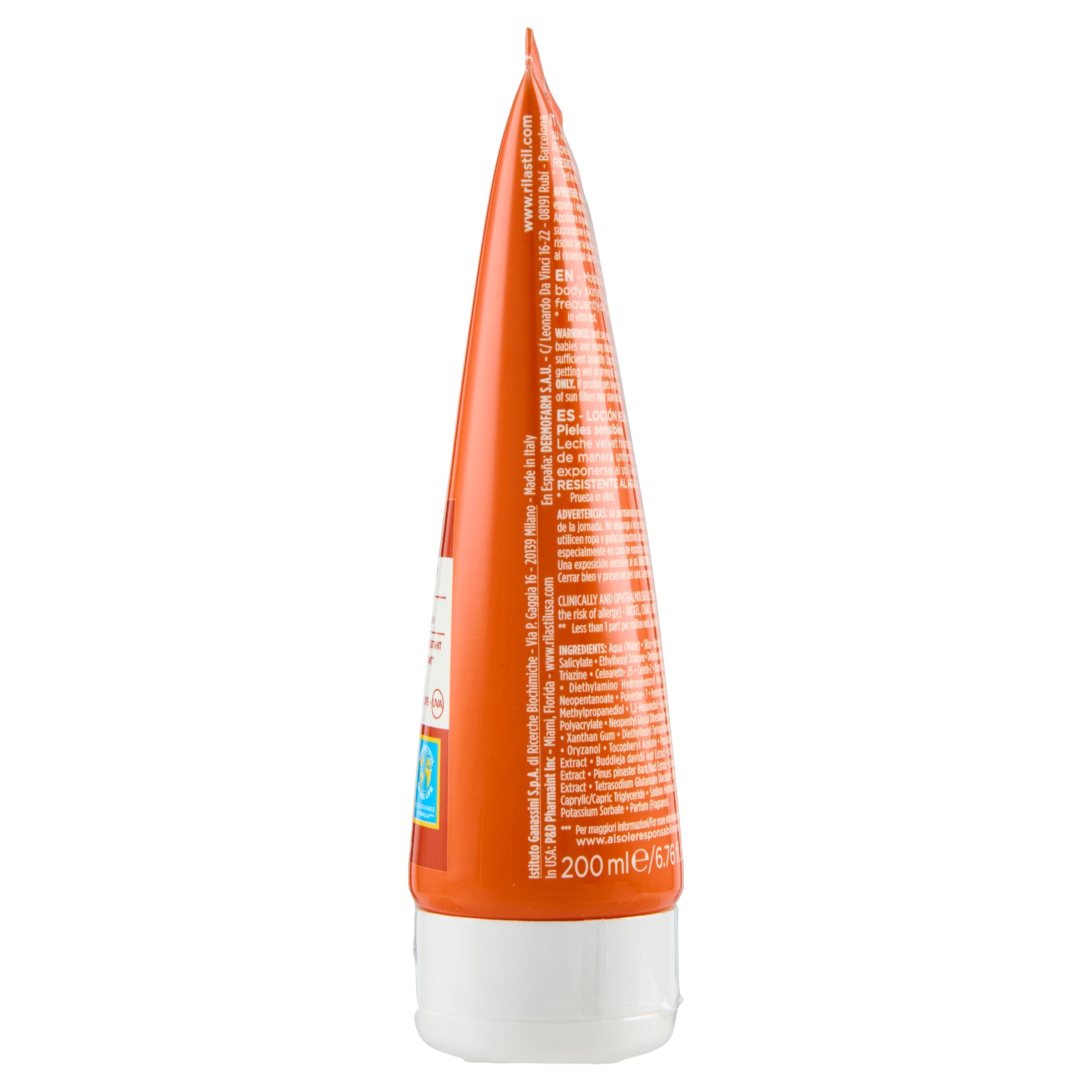 Rilastil Sun System Latte Vellutato, Emulsione Fluida dalla Texture Vellutata per Pelli Sensibili, Resistente all'Acqua, SPF 30, 200ml