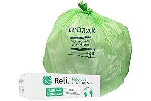 Reli. Biodegradable Compactor Bags: 33 Gallon Green Trash Bags (100 Count)