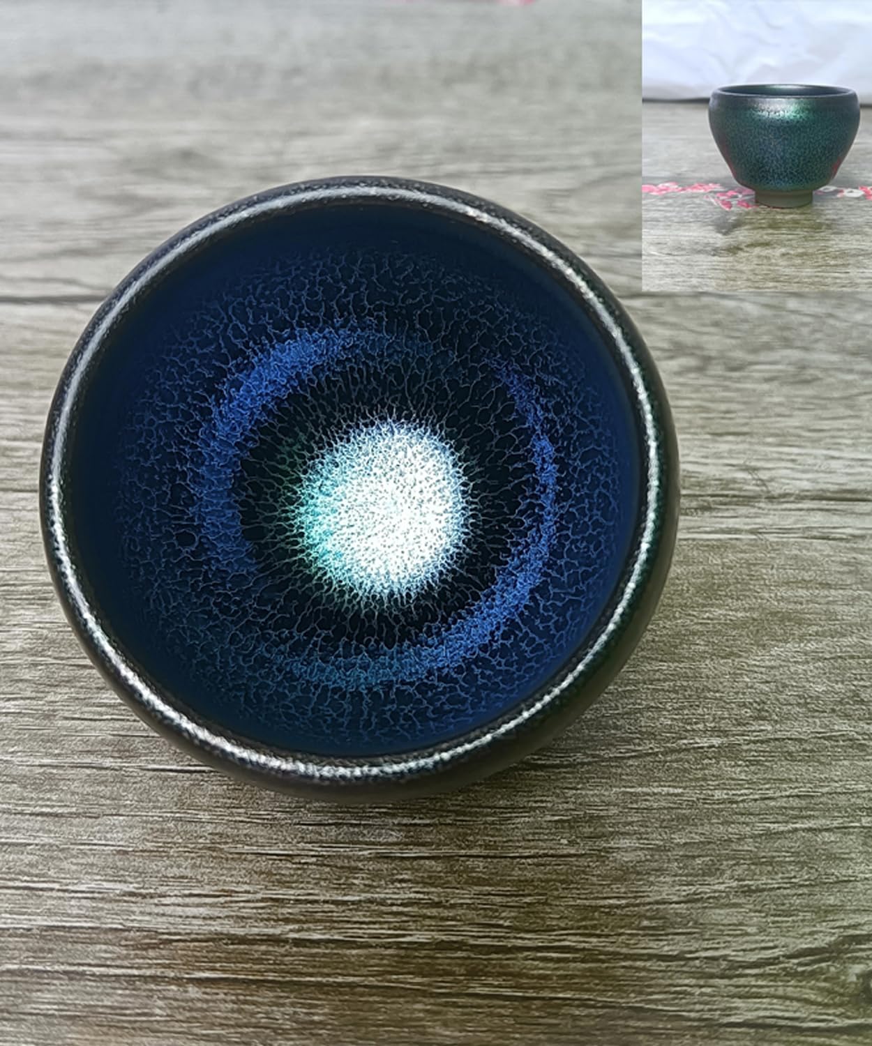 Apingjenz Tenmokus Tea Cups Blue Qilin Glaze,60ml Small Porcelain Cup Kiln Fired Jian Ware Chinese Traditional Jian Zhan