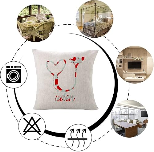 Miniatura 6 de Funda de almohada en U personalizada con nombre inicial y letra de monograma con corazones de amor azules y rojos, divertida funda de cojín para