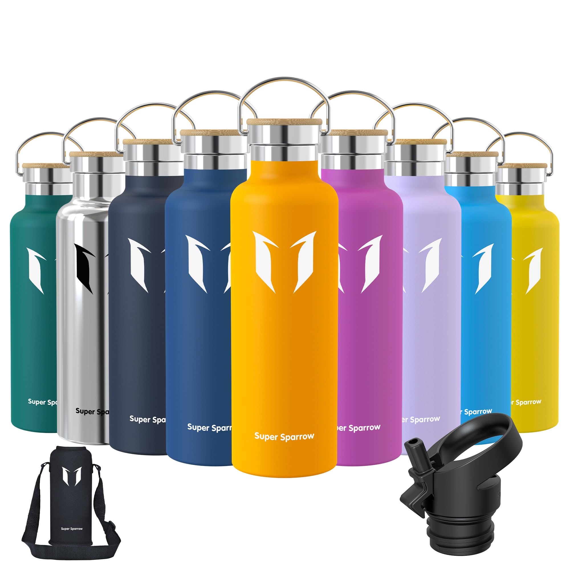 Super Sparrow Borraccia Termica - Bottiglia Termica Senza Perdite - 350ml/500ml/620ml/750ml/1L - Senza BPA Borracce Bambini - Per Scuola, Sport, Campeggio, Palestra, Ciclismo - Con 2 Tappi