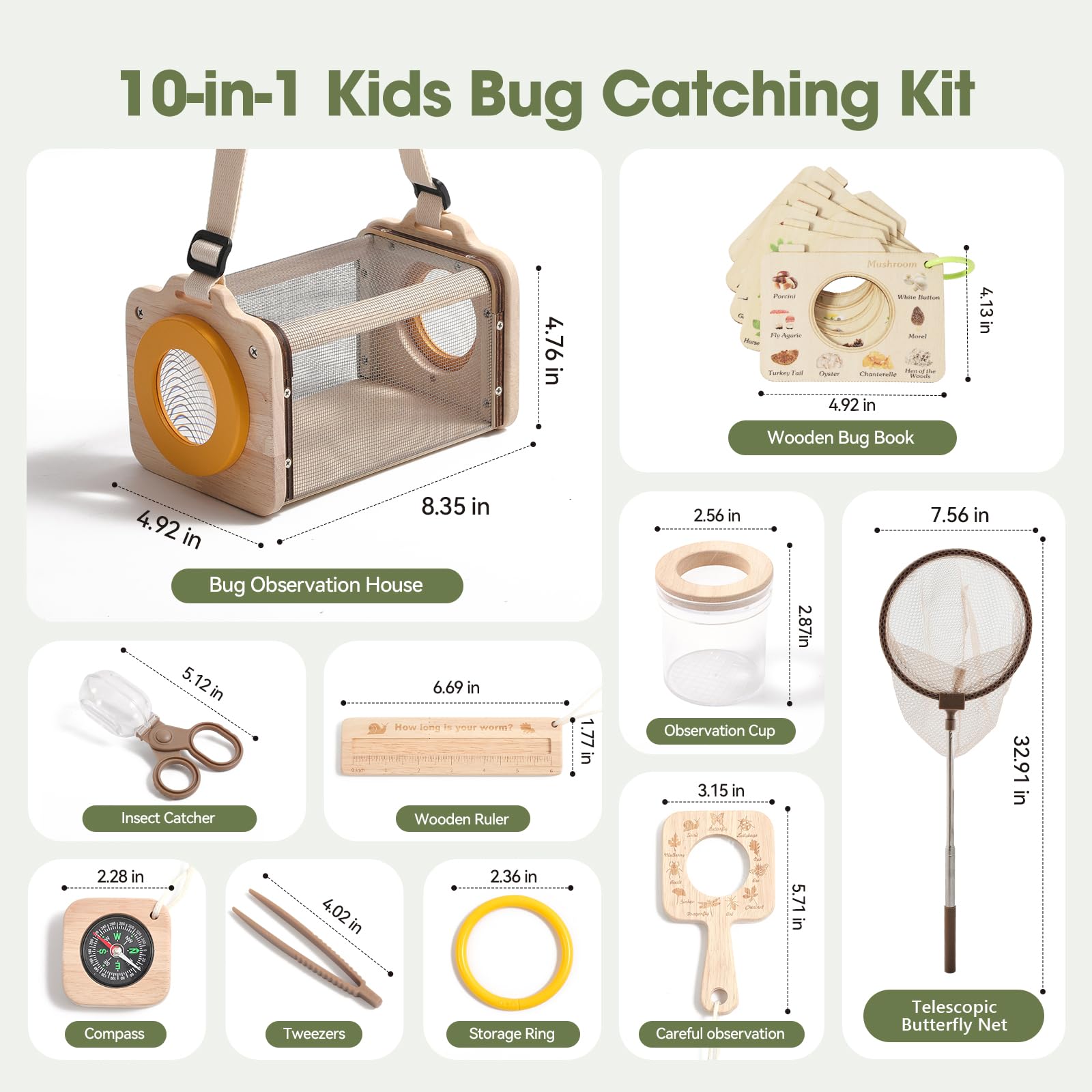 WOODEN TEETHER Set de investigadores para niños, Regalos para niños y niñas, Regalo para y niñas, Camping, exploración de la Naturaleza,(9 Piezas)
