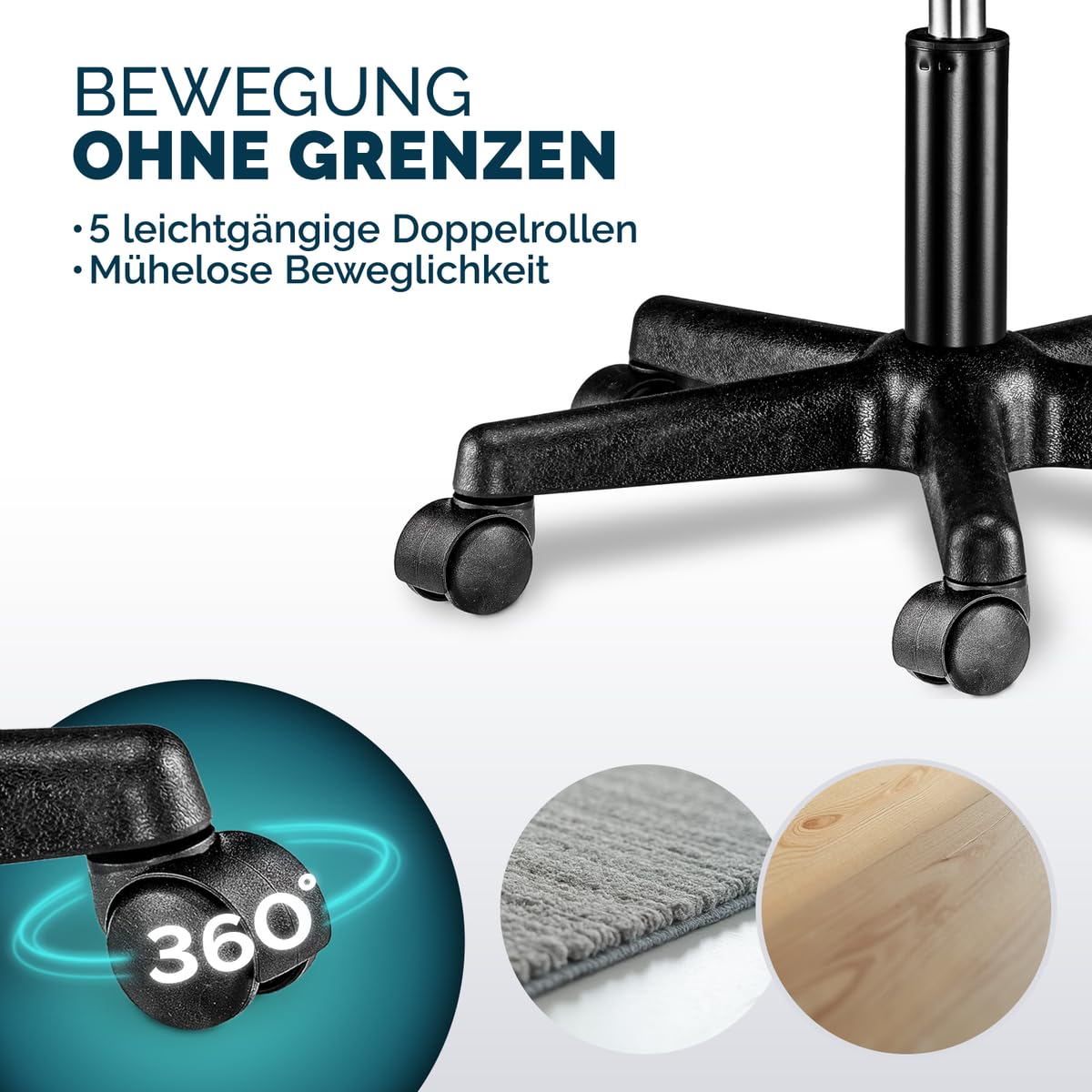 Casaria® Rollhocker Höhenverstellbar Schwarz 10cm Polsterung 46-60cm Sitzhöhe 360° Drehbar Ø35cm Rund Rollen Bürohocker Drehhocker Arbeitshocker Hocker