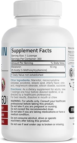 Miniatura 15 de Bronson Melatonina 10mg Comprimidos con sabor a cereza de disolución rápida, pastillas masticables vegetarianas, 100 unidades