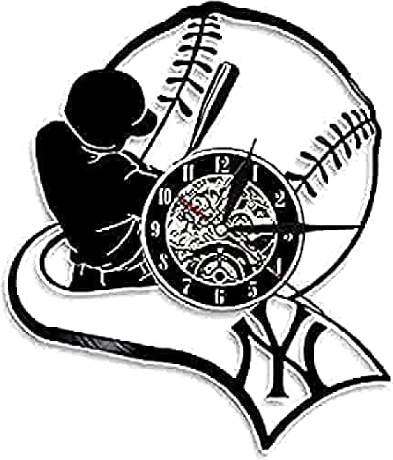 Silent Quartz Wall Clock Vinyl Professional American Baseball Player for Team Games Arabic Numerals