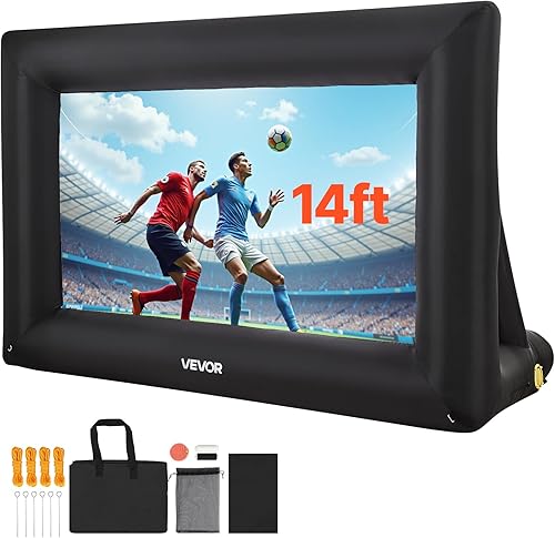 VEVOR Pantalla de proyector inflable de 14 pies, pantalla de cine inflable para exteriores con soplador de aire de 120 W, pantalla de proyección de