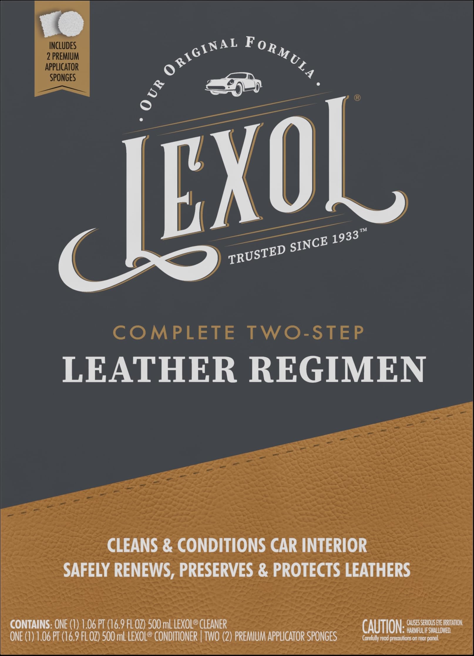 Lexol Pflegespülungs-Set, Verwendung auf Auto, Leder, Möbel, Schuhe, Taschen und Zubehör, schnelles und einfaches Schritt-Regime, 237 ml Flaschen, inkl. zwei Applikationsschwämmen.