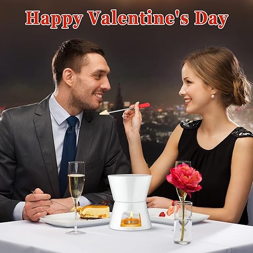 Vista 16 de Nuogo Juego de 4 macetas para fondue con 16 tenedores para queso, chocolate, tapas, mantequilla y caramelo Red/White