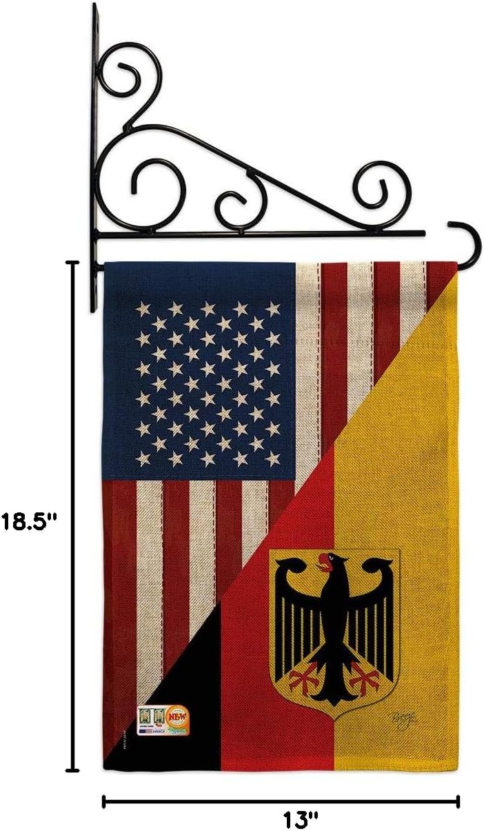 US German Friendship Burlap Garden Flag Set Wall Holder Regional USA American Alliance World Country Particular Area Small Decorative Gift Yard House Banner Double-Sided Made In 13 X 18.5
