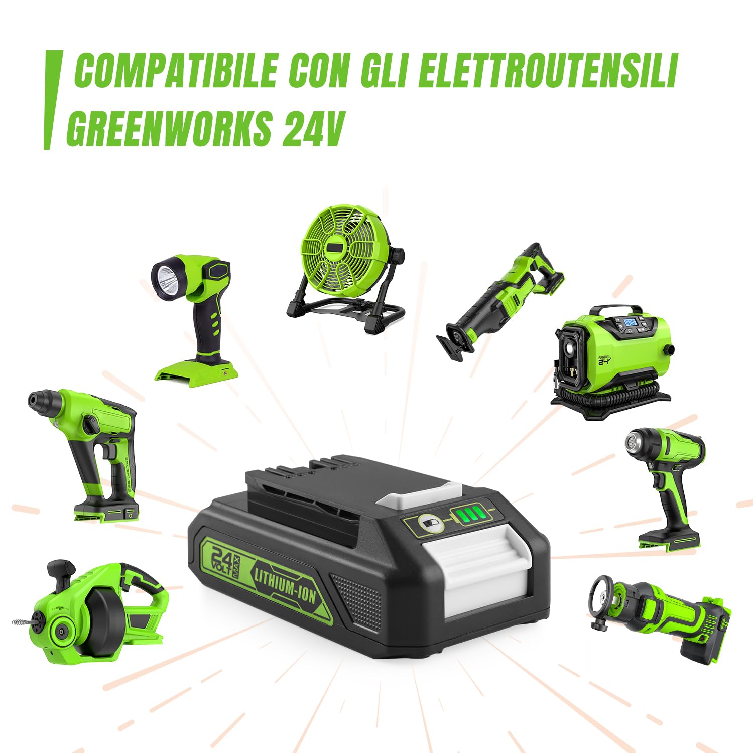 24V 2x 3500mAh Batterie + Caricabatterie per Greenworks 24V – Sostitutivo per batterie G24B2 G24B4 29842 29852 29322 e caricabatterie G24B2 G24B4 G24C G24X2UC2 G24X2C
