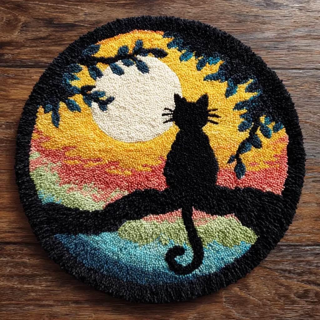 WallustrioaW Round Latch Hook Rug Kits Cat for Adults and Starter 50 * 50Cm