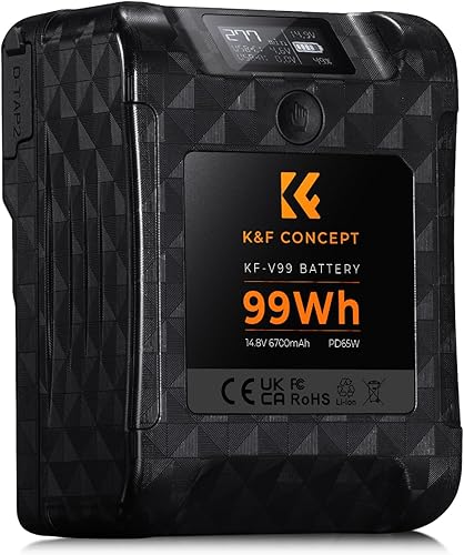 K&F Concept Batería de montaje en V, mini batería de montaje en V de 99 Wh, 6700 mAh 14.8 V compatible con cargador rápido PD USB-C de 65 W, con