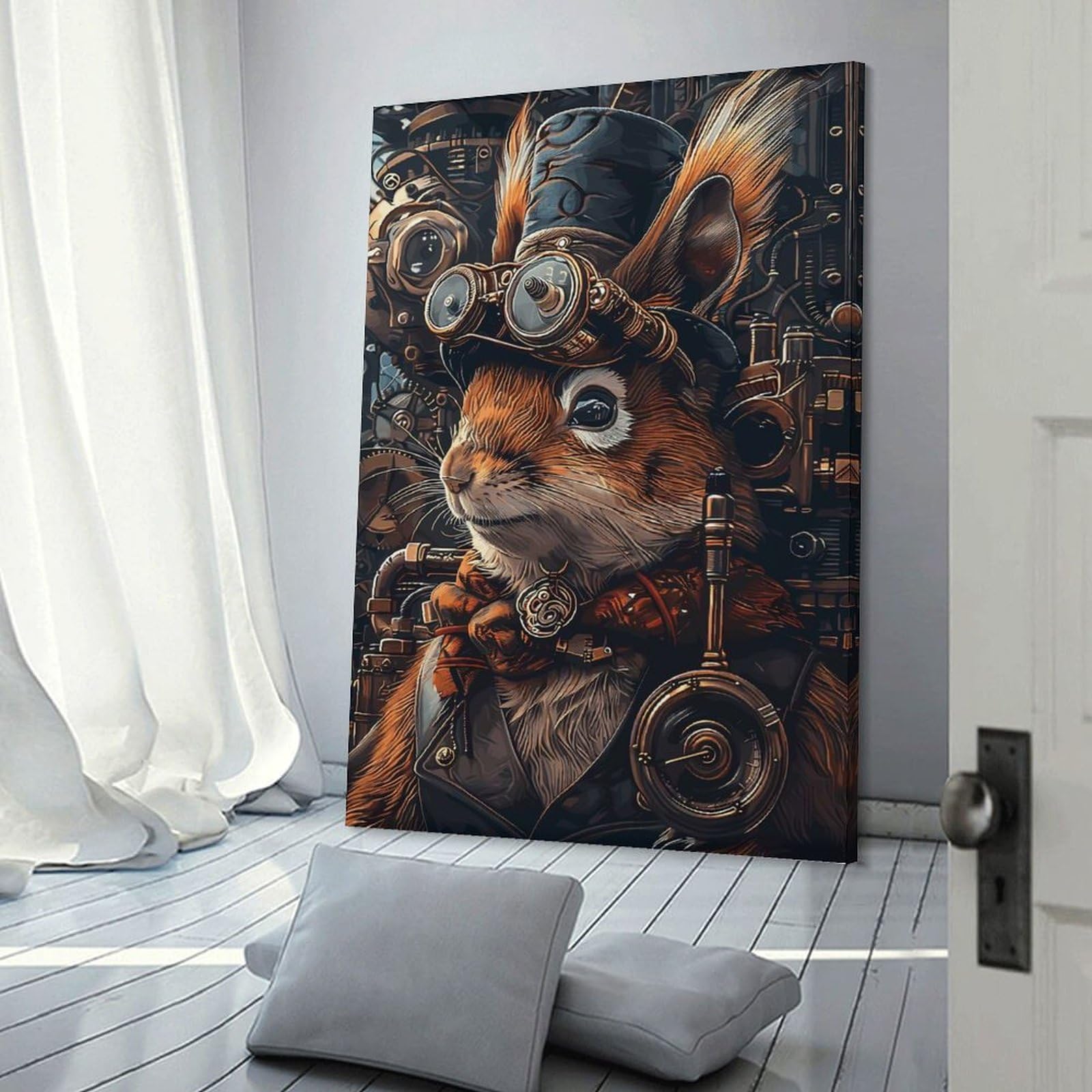 Junmoney Steampunk Squirrel Animal Room Decor Wall Art 20x30inch(50x75cm), for Wall Displays, Bedrooms Or Room Updates, Ideal for Building A Coordinated Art Wall