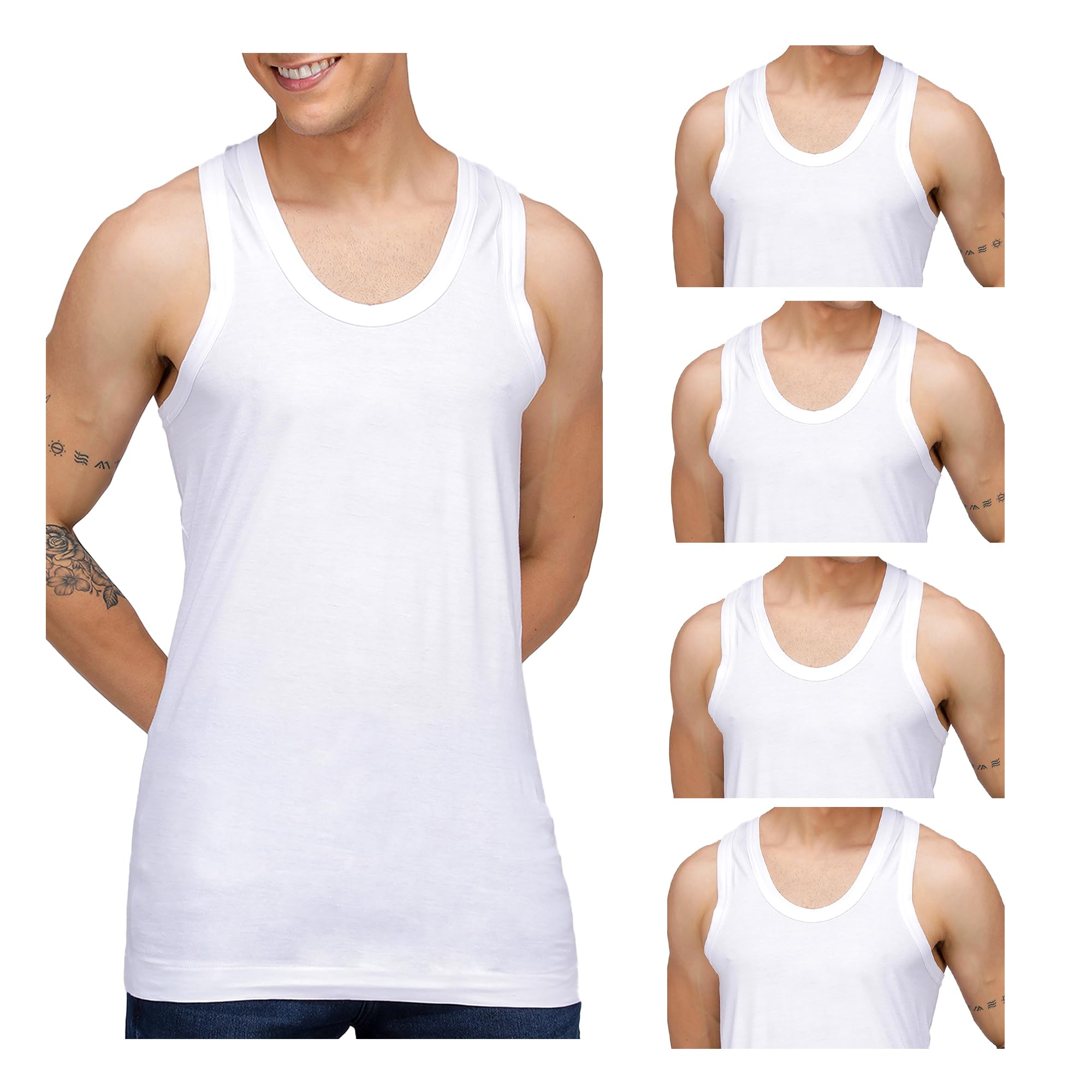 by Macho Men's Pure Cotton Solid Vest White Pack of 5-image-44