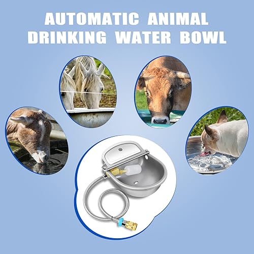 Miniatura 6 de Tazón automático de agua potable para animales con válvula de flotador, kit de acero inoxidable 304 incluye tazón, tubo, 2 válvulas, adaptador de