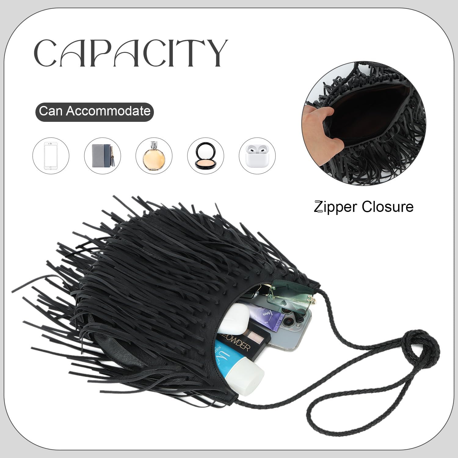 Oweisong Leather Fringe Bag for Women Boho Crossbody Purse Suede Western Fringe Purse Vintage Hobo Handbags - Image 5