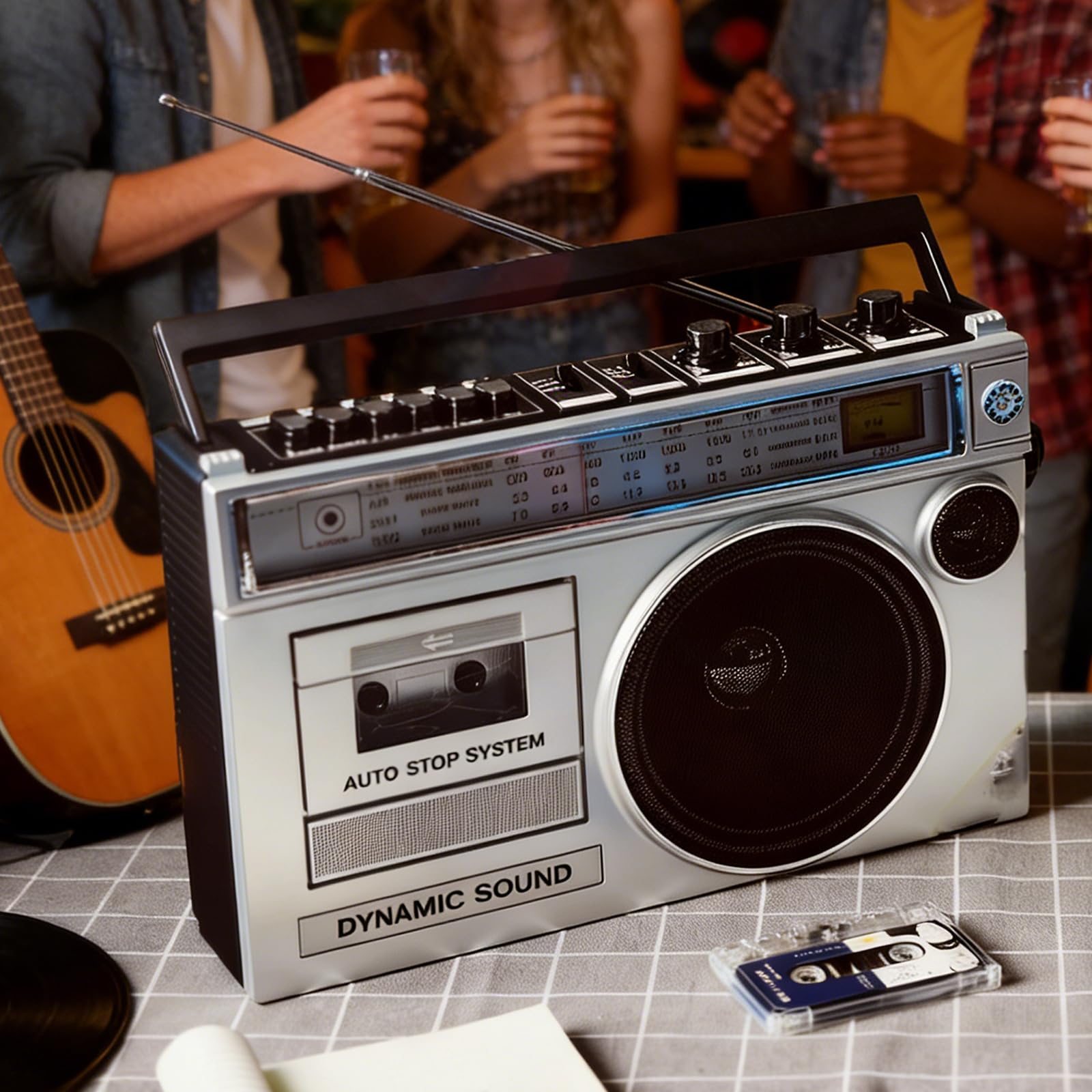 Lettore CD a cassetta retrò, stile classico anni '80, con Bluetooth, registratore a nastro, radio AM/FM, ingresso SD/USB, per viaggi e eventi di danza