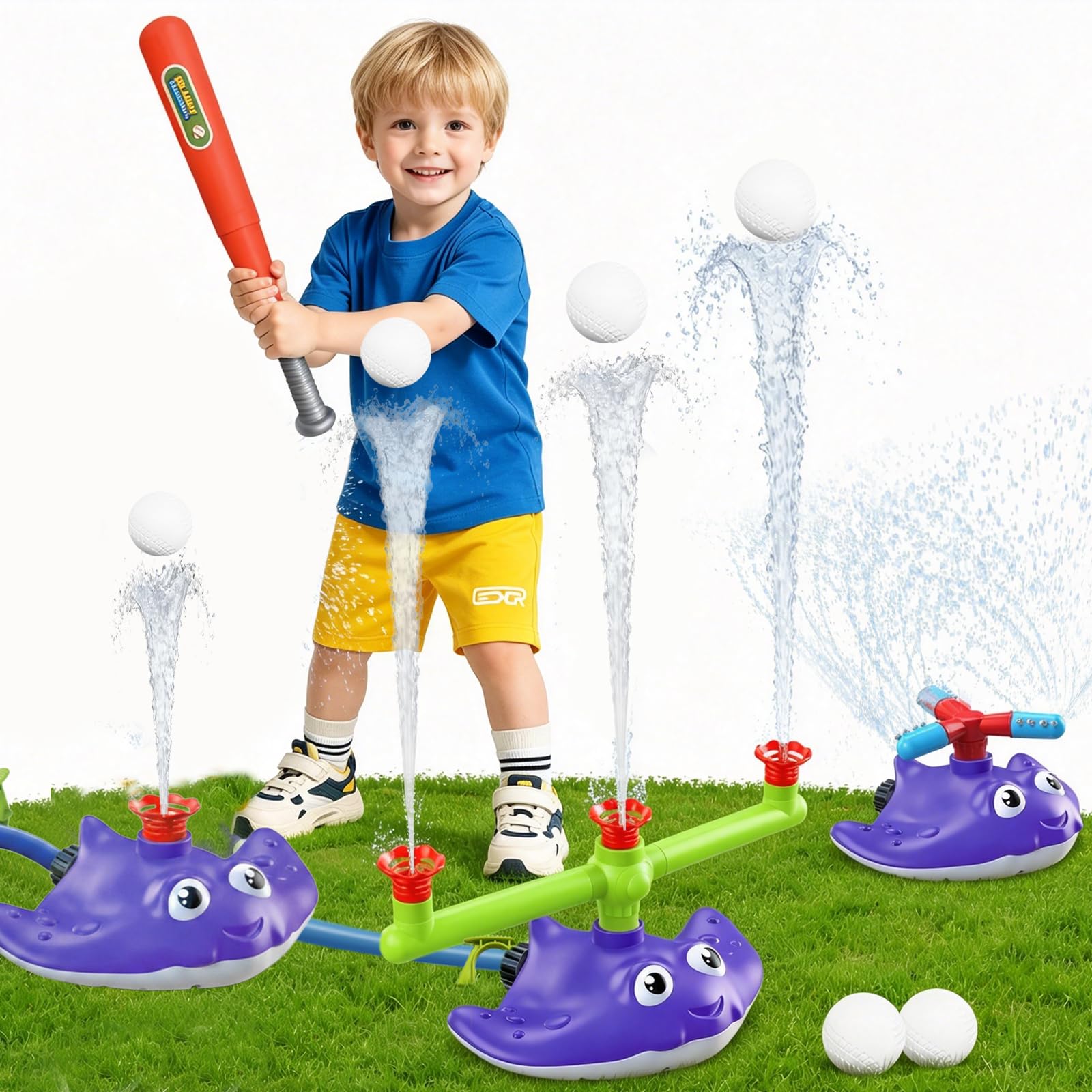 3 in 1 Water Sprinkler for Kids with Baseball, Manta Ray Water Toy Outdoor — image 1