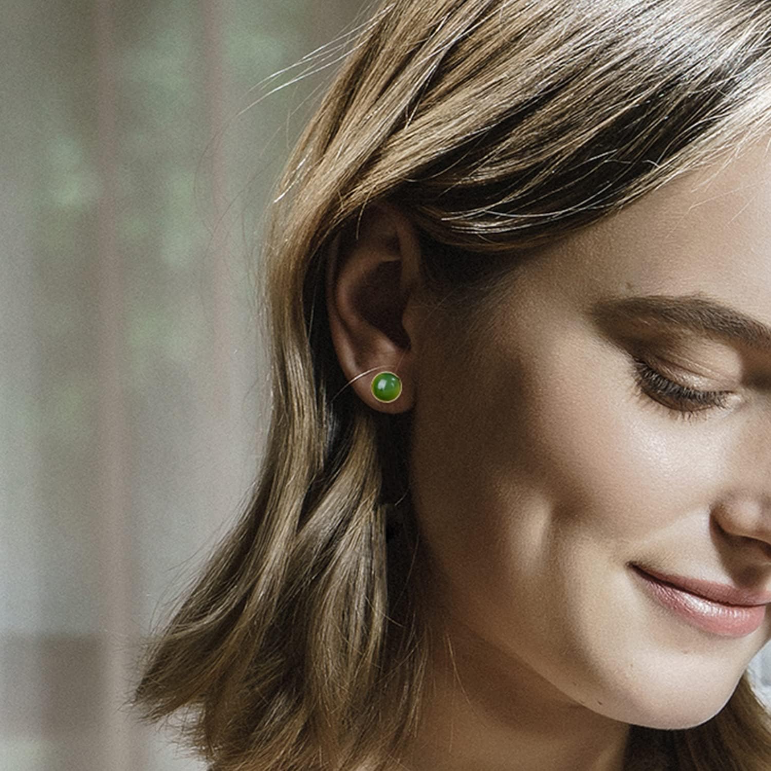 Jade Stud Earrings for Women, Natural Real Green Jade 14k Yellow Gold Plated Sterling Silver Hypoallergenic Earrings, Christmas Jewelry Gifts for Wife Mom