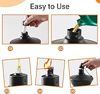 Vista 4 de Paquete de 6 antorchas de metal para mesa, antorchas de citronela de 22 onzas para exteriores, antorcha de luz de llama recargable, linterna