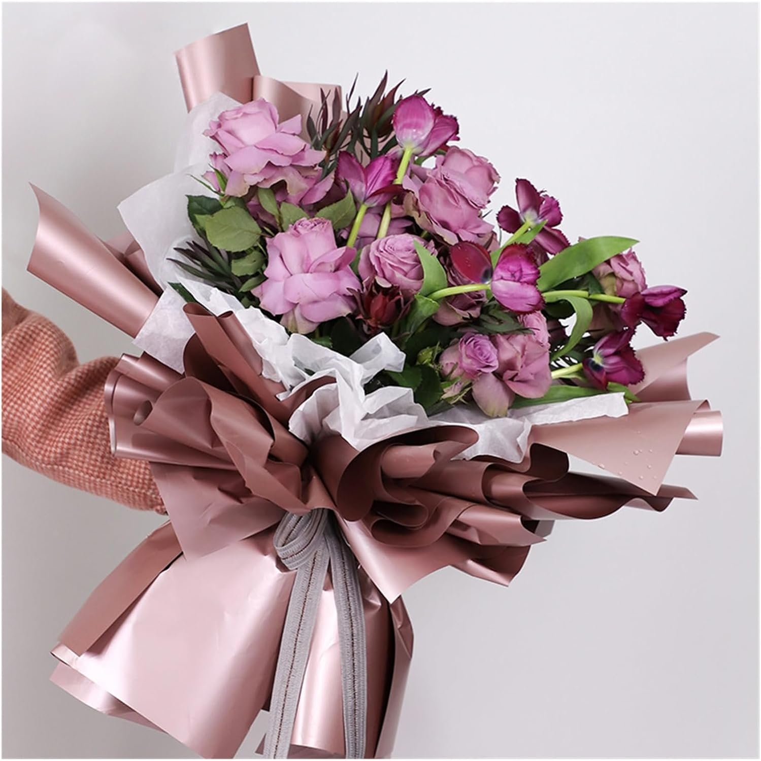 NYMFEA yaoqijie 18PCS / Pack Flowers Wrapping Paper Double Gold Waterproof Paper Luxury Style Bouquet Packaging Materials Wholesale Lasting (Color : Rose Gold)