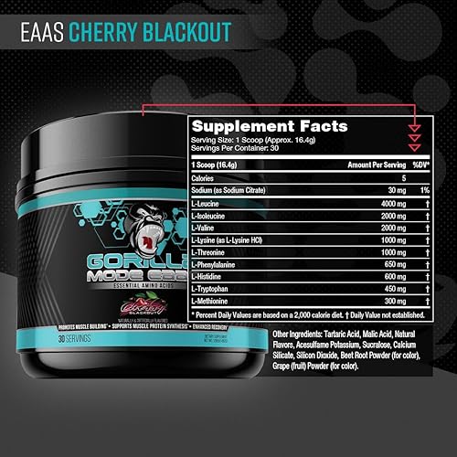 Miniatura 2 de Gorilla Mode EAA - Aminoácidos esenciales para apoyar la construcción muscular, recuperación mejorada y síntesis de proteínasuso antes, durante o