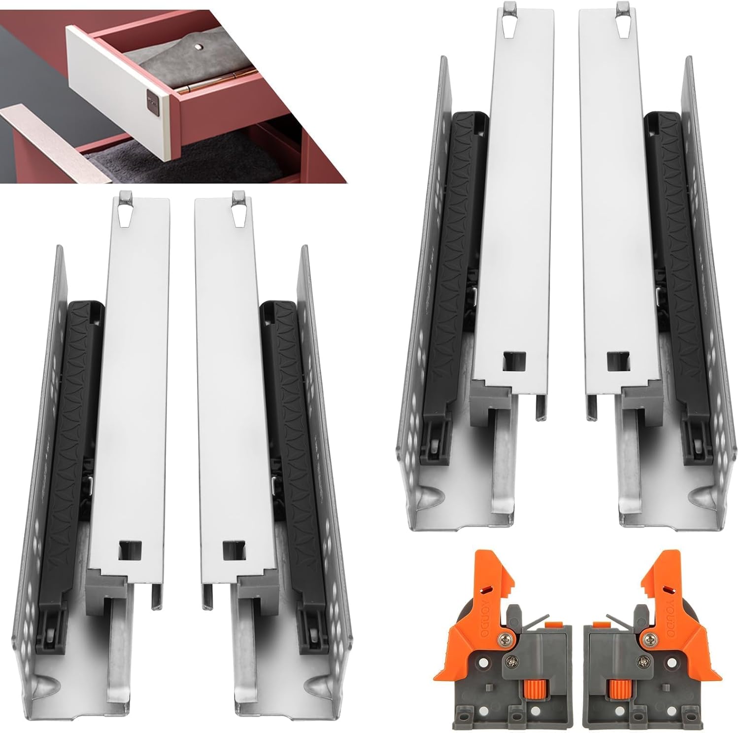 2 Pairs Undermount Drawer Slides Soft Close, 10 Inch Full Extension Bottom Mount Drawer Slides, Heavy Duty Cold Rolled Steel Hidden Drawer Sliders for 5/8" (16mm) Cabinet Board