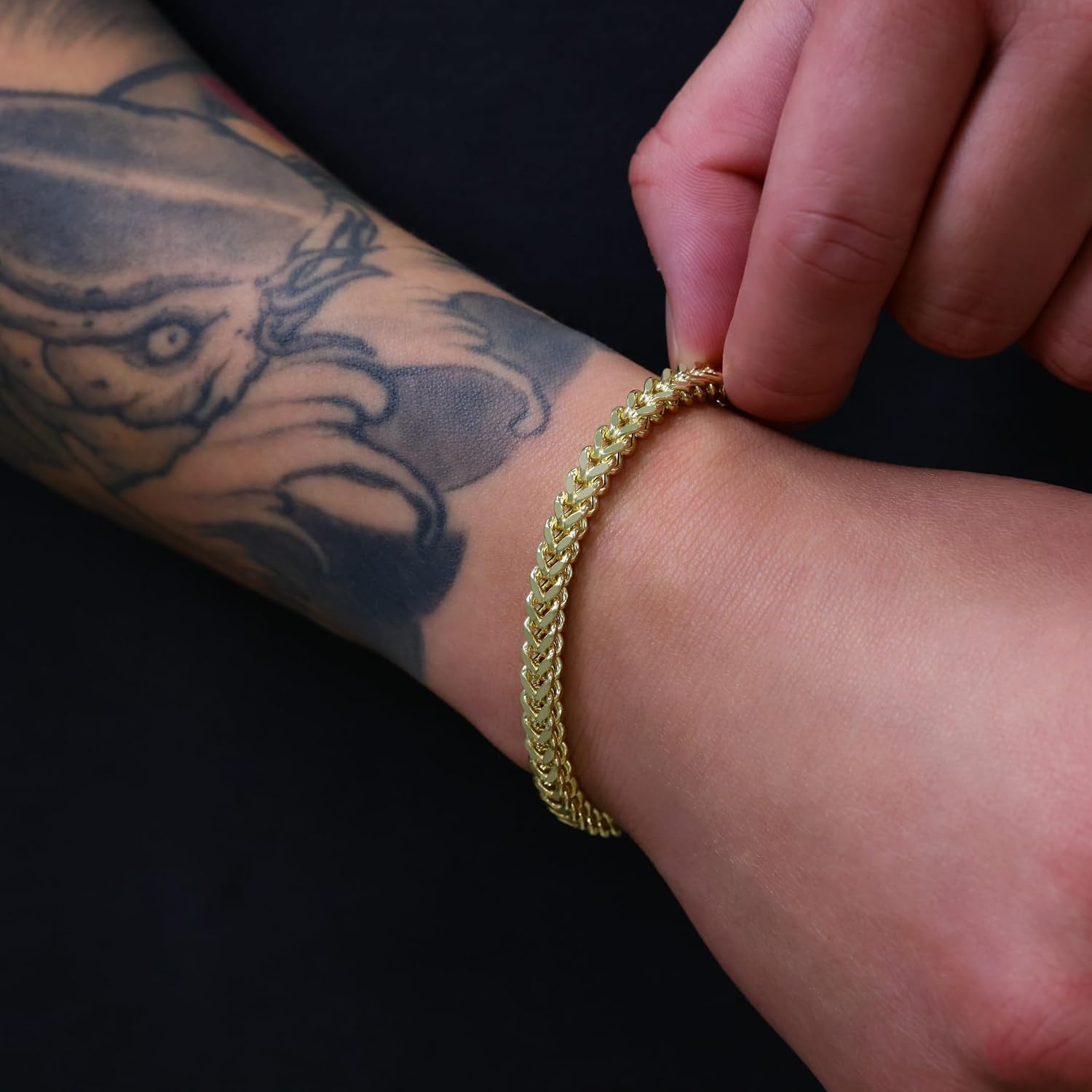 Nuragold 10k Real Yellow Gold Franco Square 5mm Box Chain Wheat Chain Bracelet (7"-9") Italian Jewelry for Men