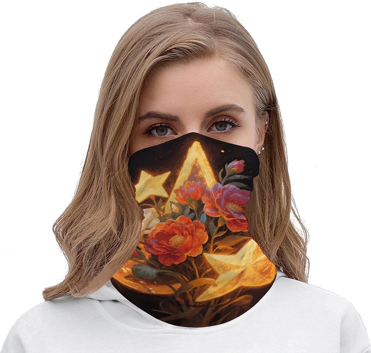 Summer Face Mask UV Protection Neck Gaiter Colorful Star Floral image 5