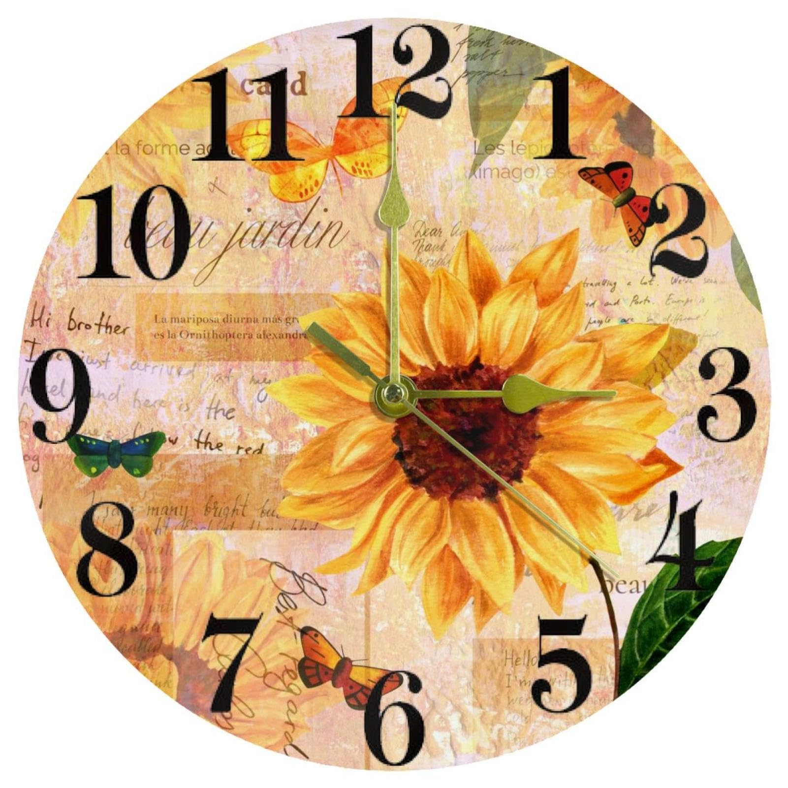 Horloge ronde tournesol et papillon pour la décoration de la maison et du bureau