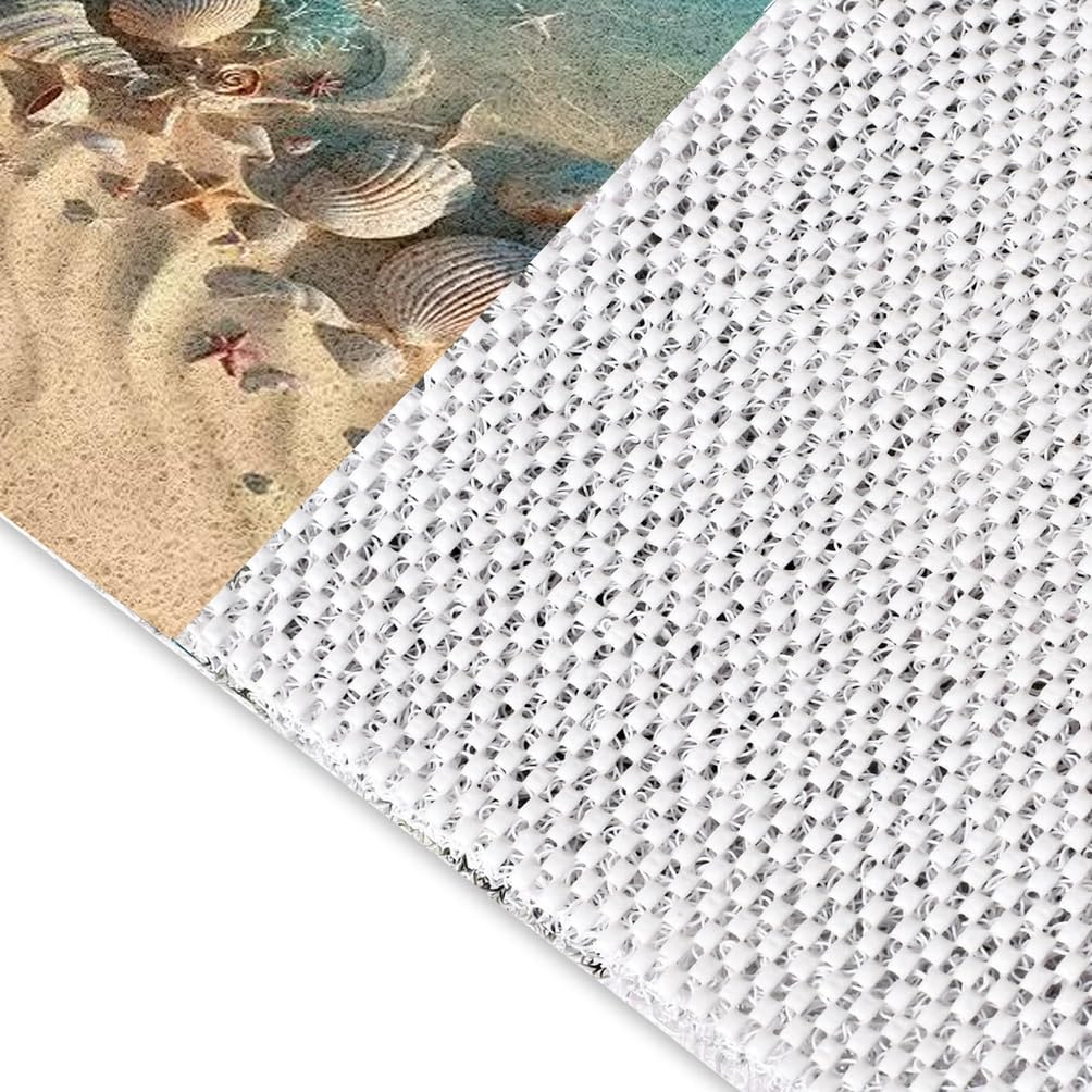 Alfombra Bañera Antideslizante 140X160 cm Motivo de Concha de Estrella de mar Lufa PVC Sin Ventosas con Orificios de Drenaje Secado Rápido para Baño cabinas de Ducha y Bañera