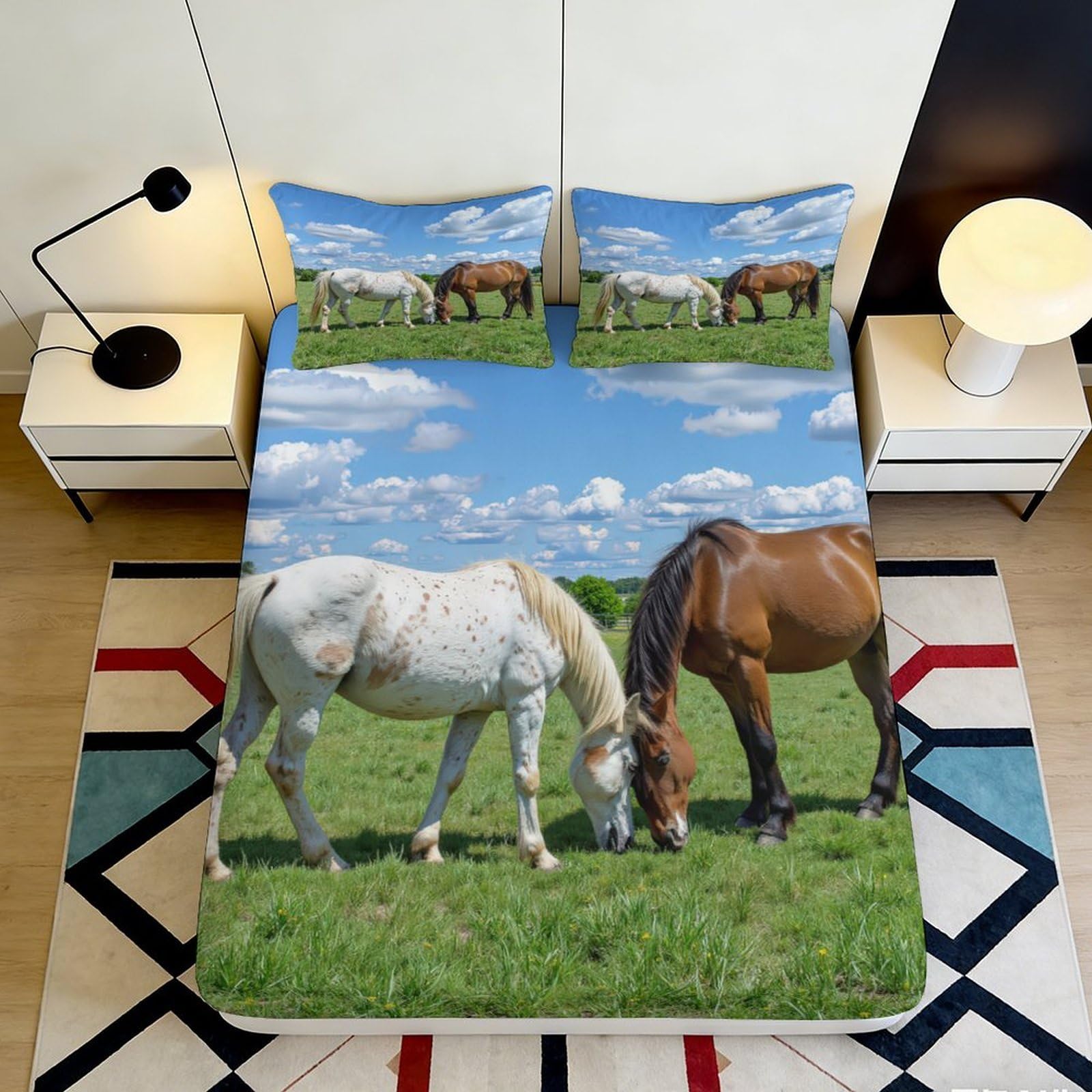 Jqzkxnhpbr Style-7 3D Printed Grazing Horses Fitted Sheet Microfiber Bedroom Decor Brown White Horse Mattress Cover For Adults Youth 90X200x25cm