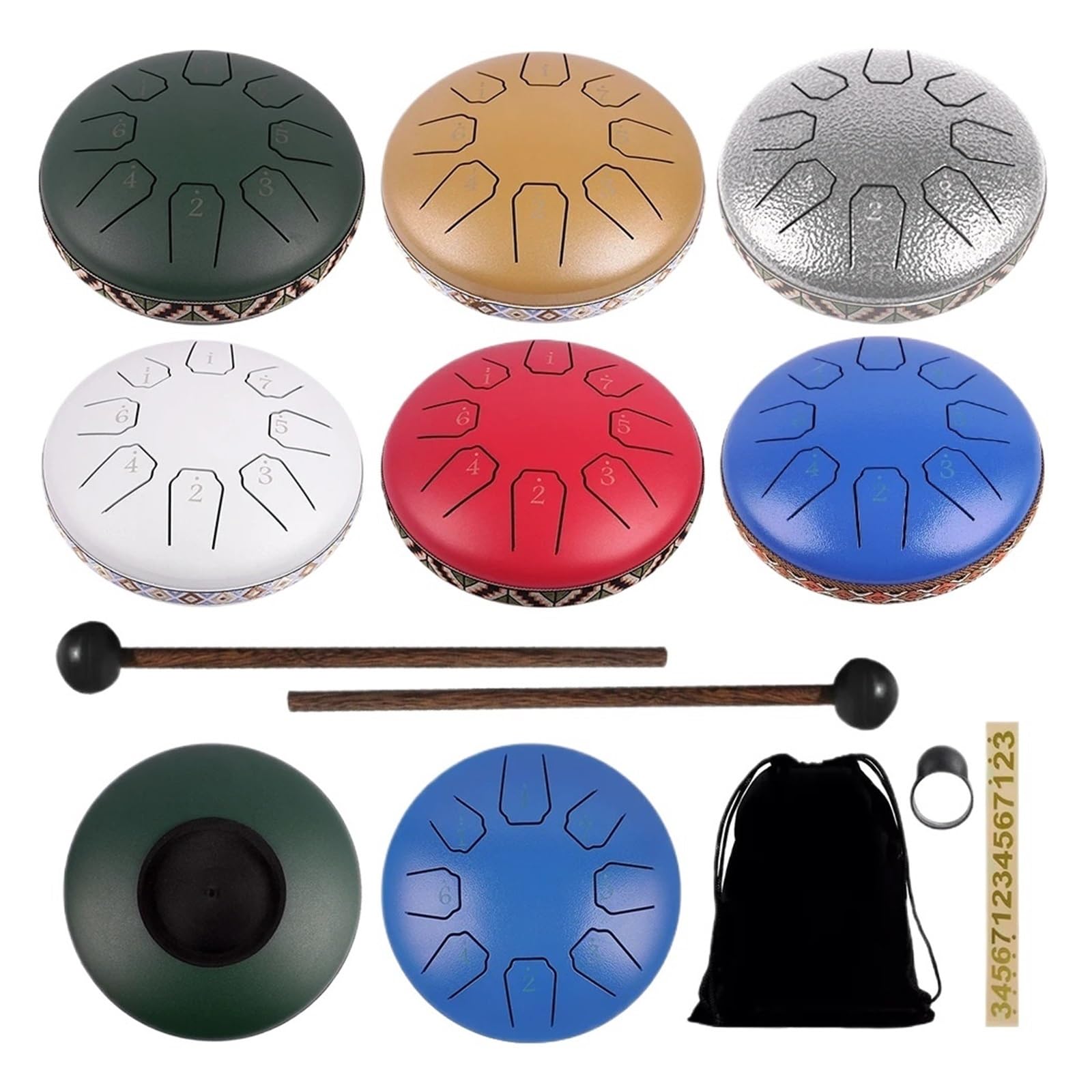 Steel Tongue Drum, Tambour à langue en acier de 6 pouces à 8 notes avec sac et maillets, carillon de pluie à main(Retro Green)