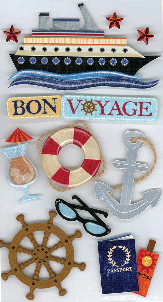 Jolees Boutique Dimensional Stickers-Bon Voyage, Other, Multicoloured, 2.25 x 12.16 x 23.59 cm
